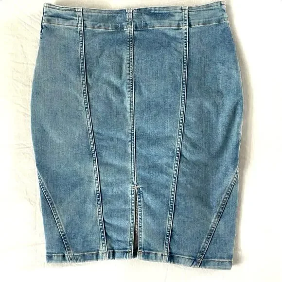 WE THE FREE / FREE PEOPLE Dom Denim Jean Skirt Womens SZ 8 Midi Stretch Pencil - Picture 6 of 9
